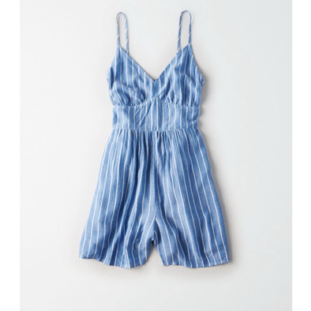 American Eagle Blue Striped Romper